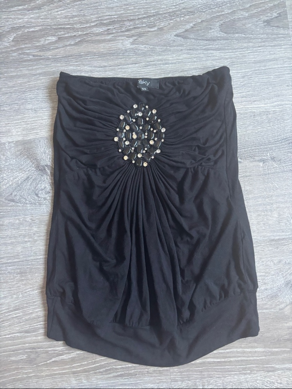 Sky Black Strapless Embellished Brooch Top